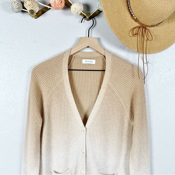 NAADAM Cashmere Ombre Cardigan Ribbed Knit Button Front Size Small - Picture 3 of 8